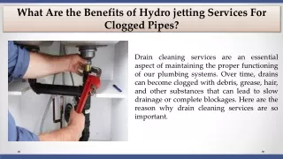 What Are the Benefits of Hydro jetting Services For Clogged Pipes