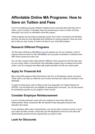 Affordable Online MA Programs: How to Save on Tuition and Fees