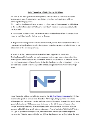 brief overview of inf elite by inf plans