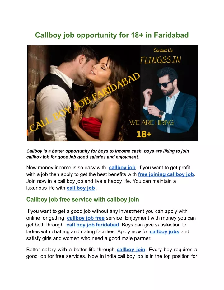 callboy job opportunity for 18 in faridabad