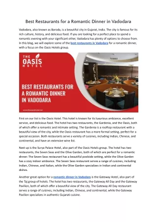 Best Restaurants for a Romantic Dinner in Vadodara Explain Oasis Hotels in hotels