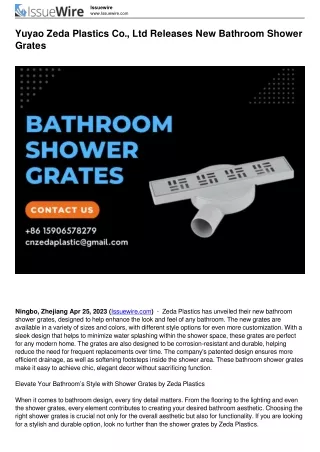 Yuyao Zeda Plastics Co., Ltd Releases New Bathroom Shower Grates