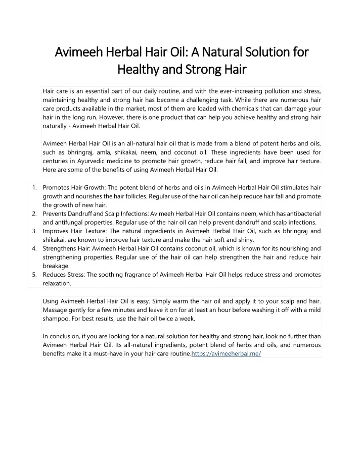 avimeeh herbal hair oil a natural solution