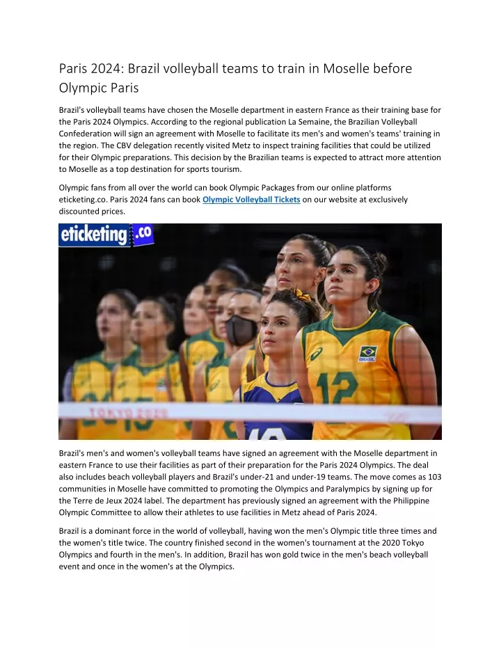 PPT Paris 2024 Brazil volleyball teams to train in Moselle before