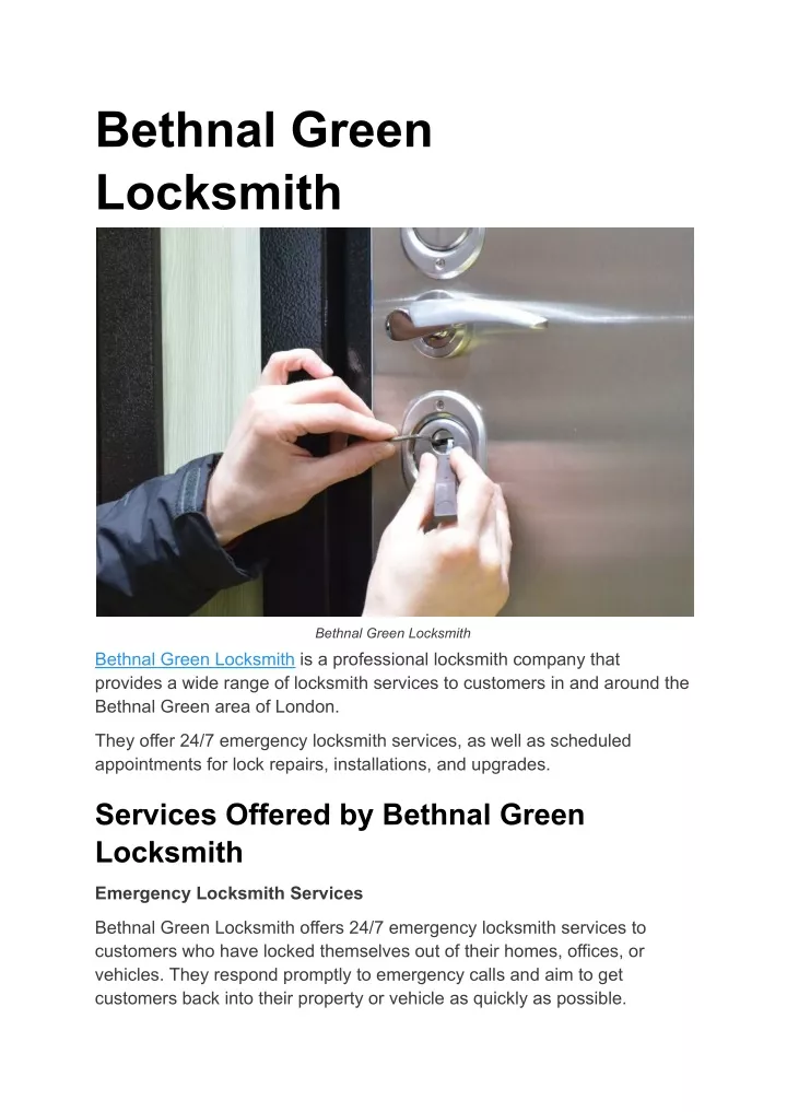 Ppt Bethnal Green Locksmith Powerpoint Presentation Free Download