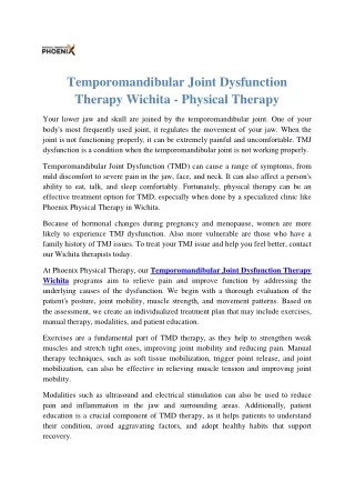 Temporomandibular Joint Dysfunction Therapy Wichita - Physical Therapy