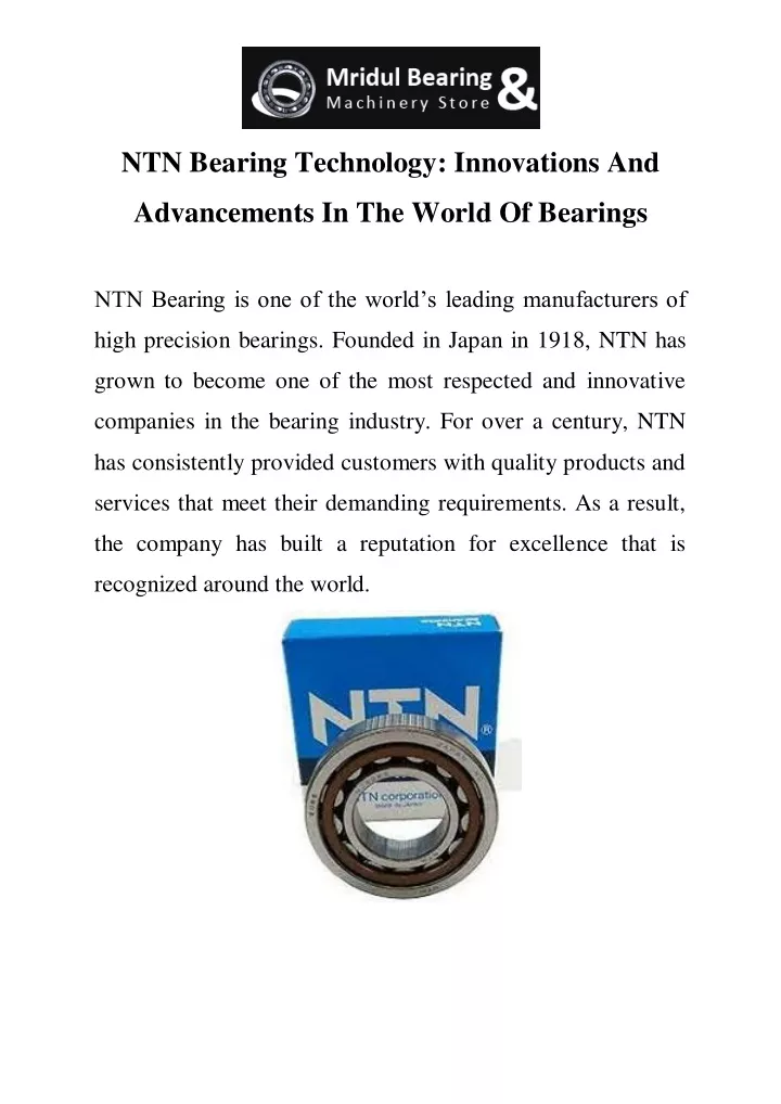 ntn bearing technology innovations and