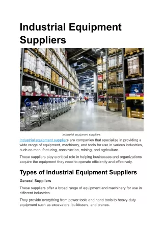 Industrial Equipment Suppliers