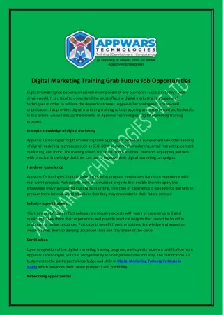 Digital Marketing Training Grab Future Job Opportunities?
