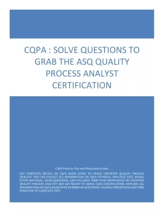 CQPA : Solve Questions to Grab the ASQ Quality Process Analyst Certification