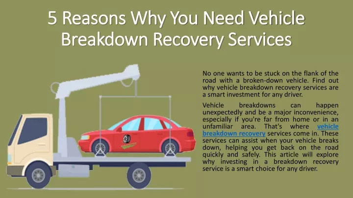 5 reasons why you need vehicle breakdown recovery services