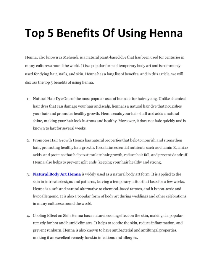 top 5 benefits of using henna