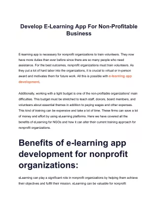 Develop E-Learning App For Non-Profitable Business