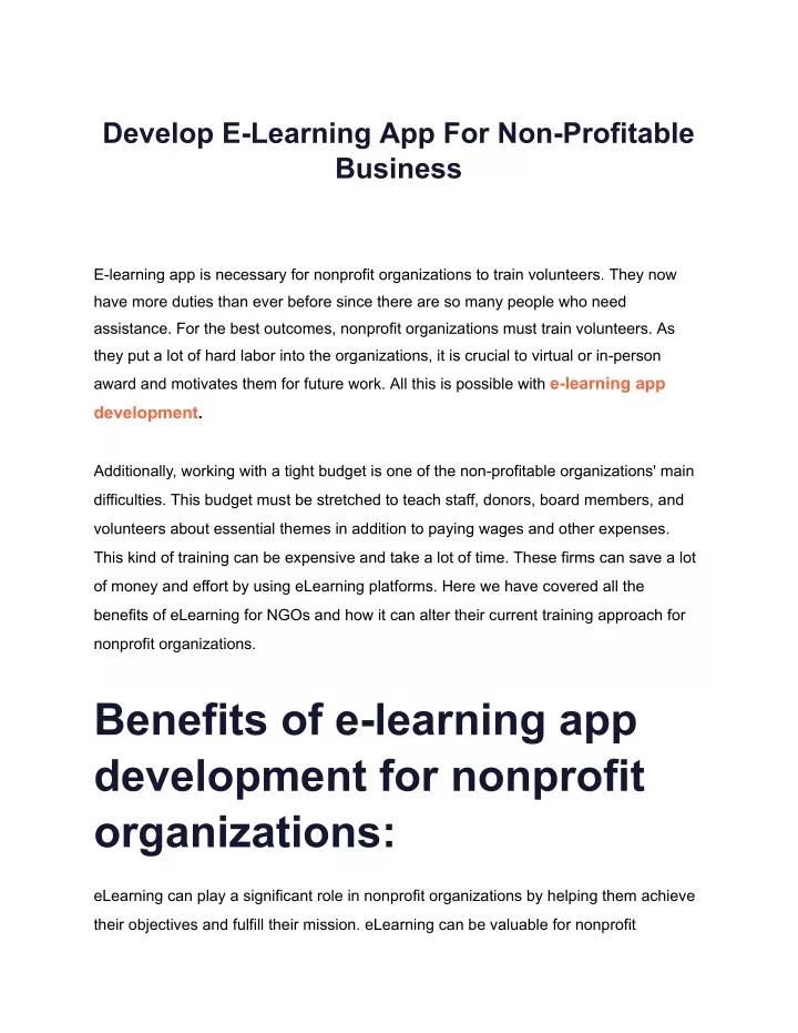 develop e learning app for non profitable business