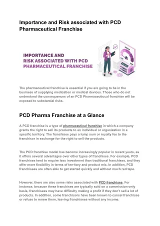 Importance and Risk associated with PCD Pharmaceutical Franchise