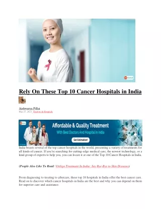 Rely On These Top 10 Cancer Hospitals in India (1)