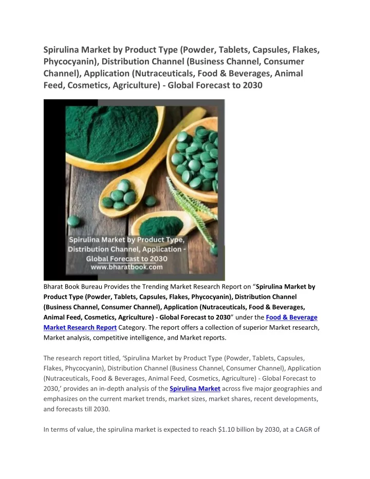 spirulina market by product type powder tablets