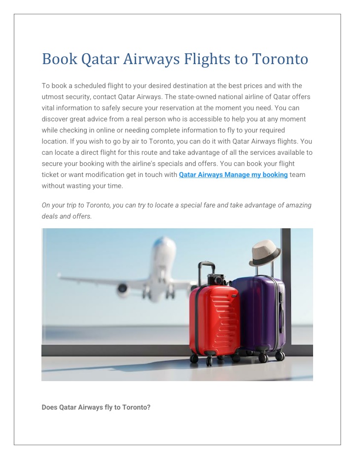 Book Qatar Airways Flights To Toronto N 