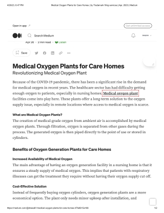 Medical Oxygen Plants for Care Homes