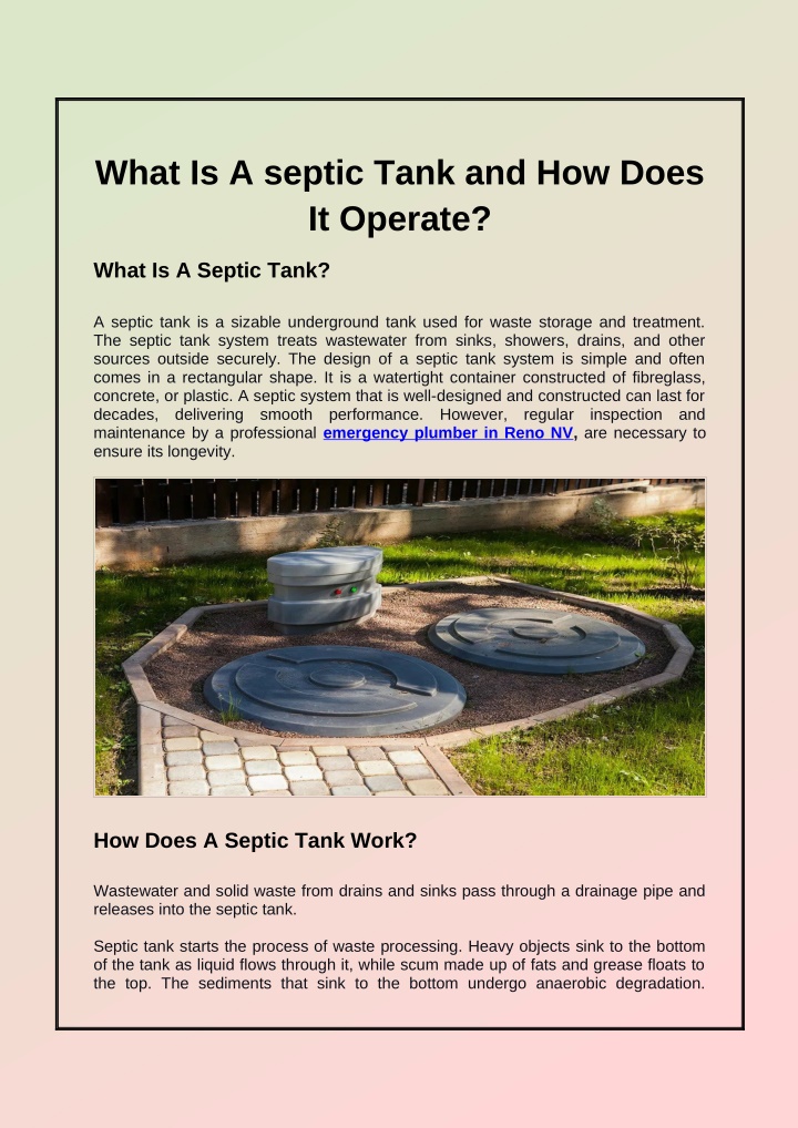 what is a septic tank and how does it operate