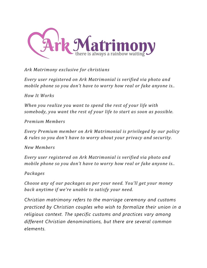 ark matrimony exclusive for christians