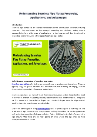 understanding seamless pipe plates properties