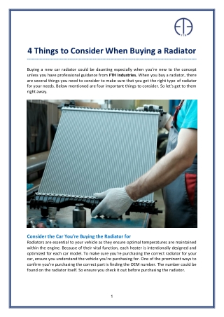 4 Things to Consider When Buying a Radiator