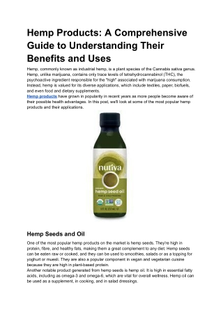 Hemp Products_ A Comprehensive Guide to Understanding Their Benefits and Uses