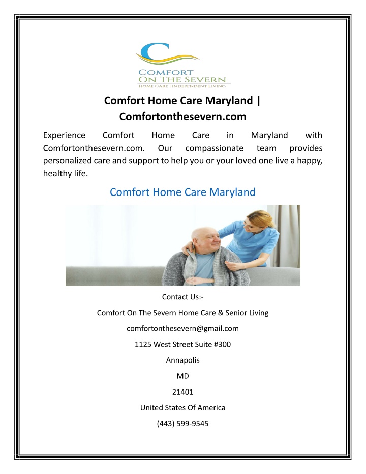 comfort home care maryland comfortonthesevern com