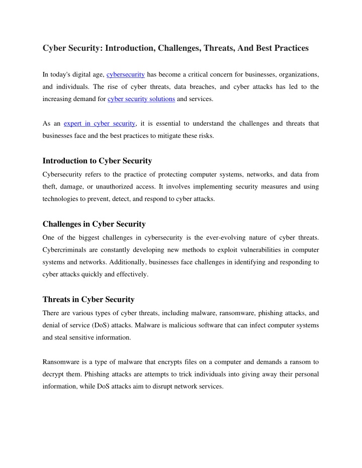 cyber security introduction challenges threats