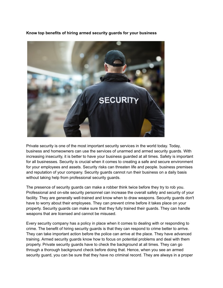 know top benefits of hiring armed security guards