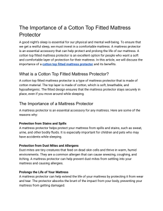 The Importance of a Cotton Top Fitted Mattress Protector