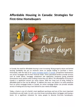Affordable Housing in Canada Strategies for First time Homebuyers