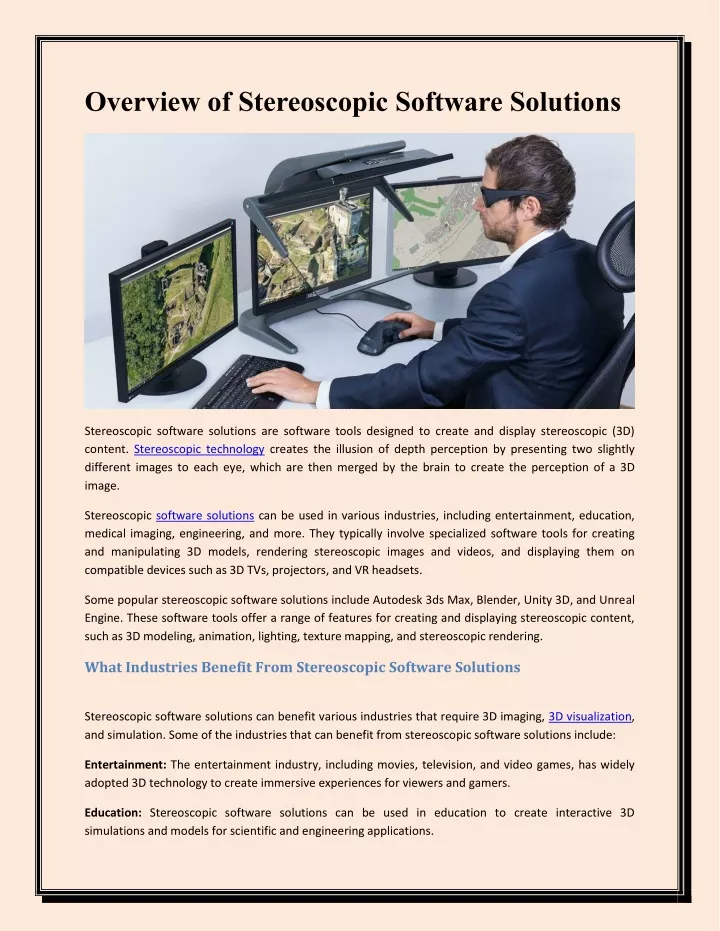 overview of stereoscopic software solutions