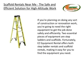 Scaffold Rentals Near Me - The Safe and Efficient Solution for High-Altitude Work