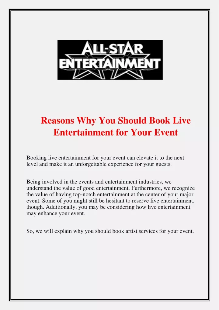 reasons why you should book live entertainment