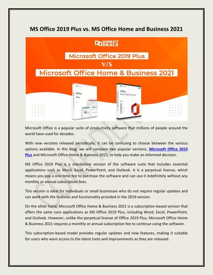 ms office 2019 plus vs ms office home