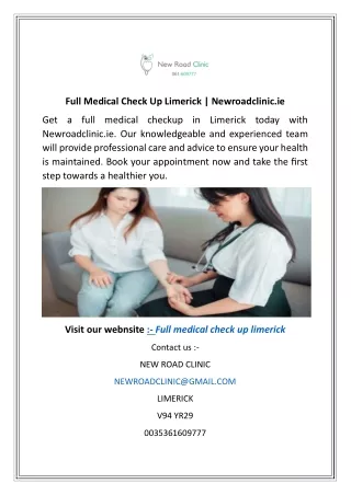 Full Medical Check Up Limerick  Newroadclinic.ie