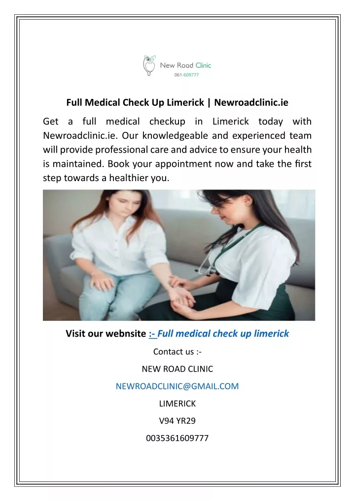 full medical check up limerick newroadclinic ie