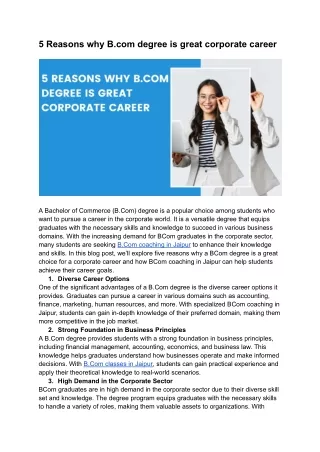 5 Reasons why B.com degree is great corporate career5 Reasons why B