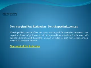 Non-surgical Fat Reduction  Newshapeclinic.com.au