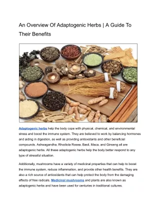 An Overview Of Adaptogenic Herbs | A Guide To Their Benefits
