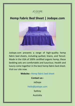 Hemp Fabric Bed Sheet  Jodope