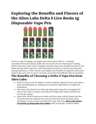 Exploring the Benefits and Flavors of the Alien Labs Delta 8 Live Resin 2g Disposable Vape Pen
