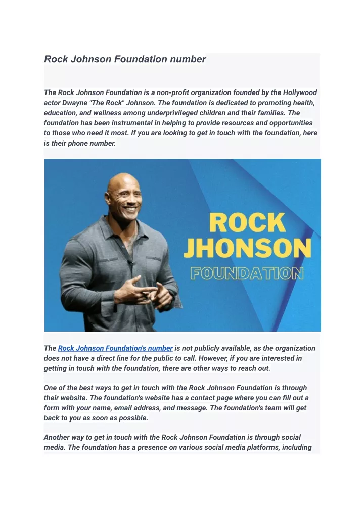 rock johnson foundation number