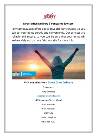 Direct Drive Delivery  Ponysameday.com