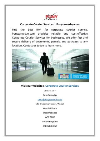 Corporate Courier Services  Ponysameday.com