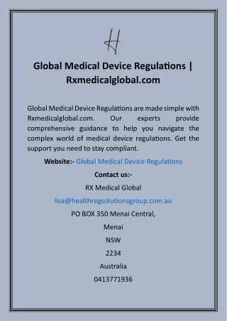Global Medical Device Regulations  Rxmedicalglobal