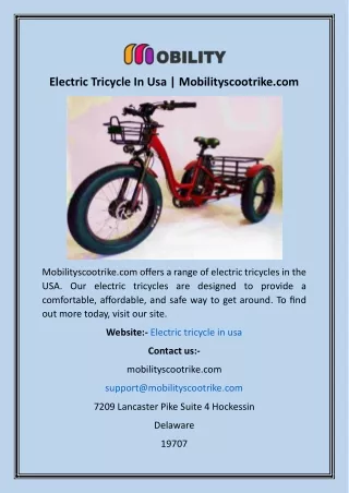 Electric Tricycle In Usa  Mobilityscootrike