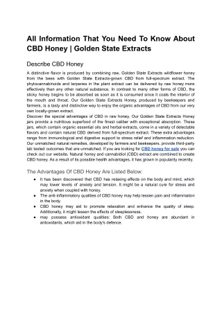All Information That You Need To Know About CBD Honey | Golden State Extracts